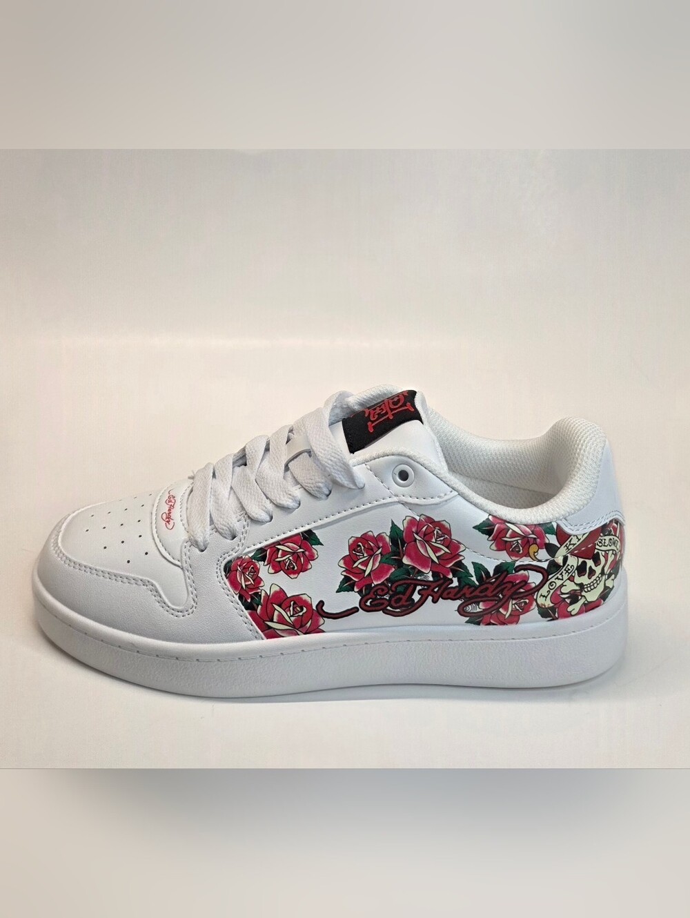 New Ed Hardy Women’s White Court Sneakers Red Rose Tattoo Graphic Size 8 & 10 - Picture 3 of 14